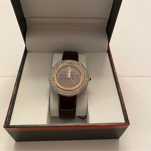 Burgi Ladies Swarovski Watch with Rich Burgundy Strap. New still in the box